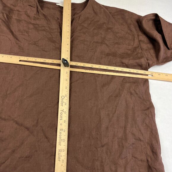 Eileen Fisher Organic Linen Tunic Top Brown Minimalist Boxy Short Sleeve Small - Picture 6 of 9